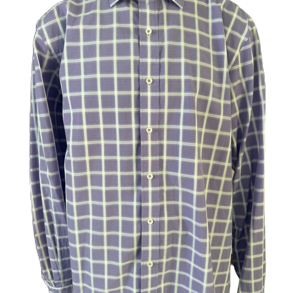 Bugatchi Uomo Shaped Fit Men’s Purple and White Button Down Shirt. Size Large